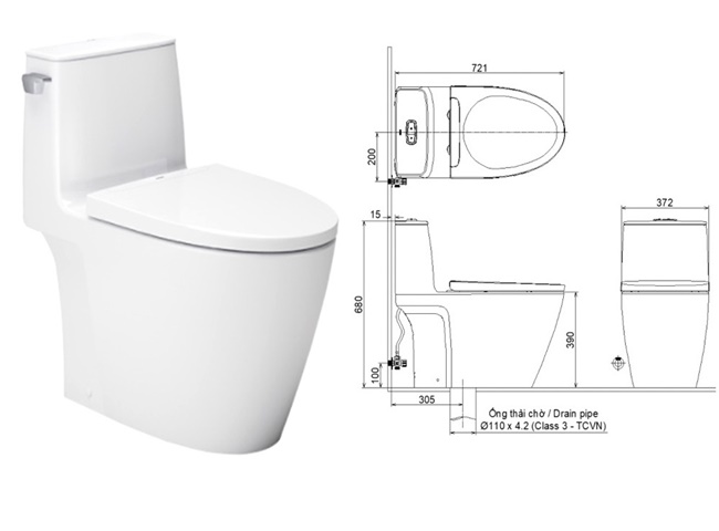Kích thước bồn cầu một khối hiện nay