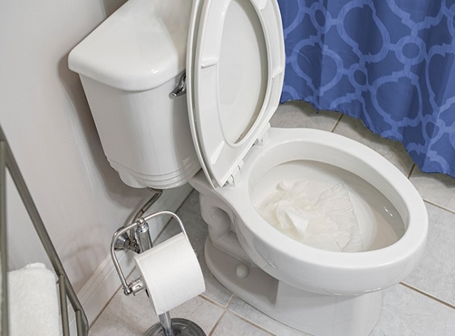 Nguyên nhân bồn cầu bị nghẹt là do băng vệ sinh